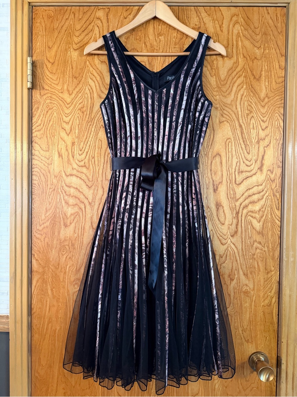 Gorgeous Cocktail Dress with Rose Gold Stripes and Satin Belt